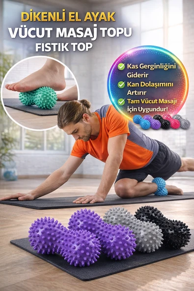 1 Adet Dikenli Masaj Topu Fıstık Roller Ayak Sırt Boyun Kas Gevşetici Fizyo Egzersiz Topu ürün görseli 1