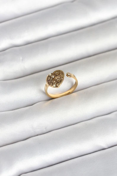 316L Çelik Gold Renk Kalp Model Kadın Yüzük - TJ-BYK4172 ürün görseli 1