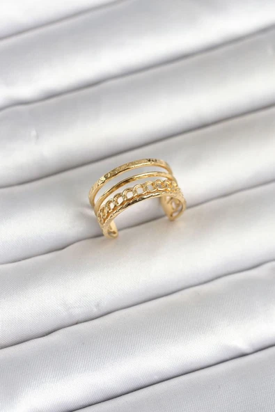 316L Çelik Gold Renk Zincirli Vintage Model Kadın Yüzük - TJ-BYK4170 ürün görseli 1