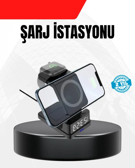 Led Dijital Saatli Kablosuz Şarj Cihazı - 3 Parlaklık Ayarlı, Şarj Koruma Teknolojili ürün görseli 1