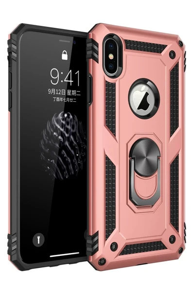 Mey İthalat®   iPhone X Kılıf Sofya Yüzüklü Silikon Kapak - Rose ürün görseli 1
