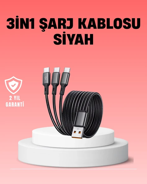 Çoklu Usb Şarj Kablosu - 1,2m Hızlı Şarj, 3a Güçlü Akım ürün görseli 1