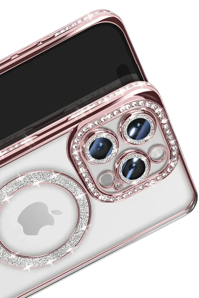 Mey İthalat®   iPhone 16 Pro Max Kılıf Joke Simli Magneticsafe Kılıf - Pembe ürün görseli 1