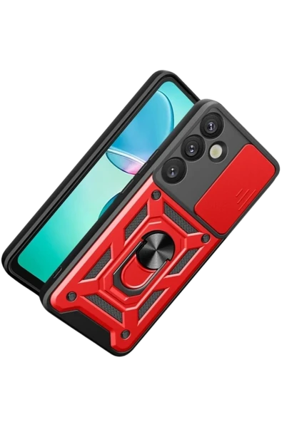 Mey İthalat®  Samsung Galaxy S26 Plus Pars Lens Yüzüklü Silikon - Kırmızı ürün görseli 1
