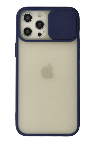 Mey İthalat®   iPhone 12 Pro Max Kılıf Palm Buzlu Kamera Sürgülü Silikon - Lacivert ürün görseli 1
