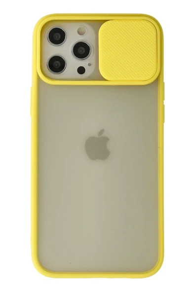 Mey İthalat®   iPhone 12 Pro Max Kılıf Palm Buzlu Kamera Sürgülü Silikon - Sarı ürün görseli 1