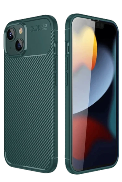 Mey İthalat®   iPhone 14 Kılıf Auto Focus Karbon Kapak - Koyu Yeşil ürün görseli 1
