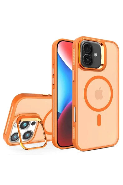 Mey İthalat®   iPhone 16 Flet Lens Magsafe Kapak - Turuncu ürün görseli 1