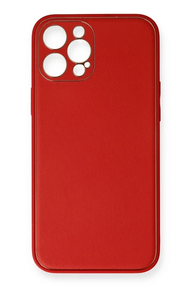 Mey İthalat®   iPhone 12 Pro Kılıf Coco Deri Silikon Kapak - Kırmızı ürün görseli 1