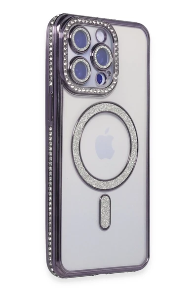 Mey İthalat®   iPhone 15 Pro Max Kılıf Joke Simli Magneticsafe Kılıf - Derin Mor ürün görseli 1