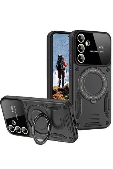 Mey İthalat®  Samsung Galaxy S24 FE Kılıf Joy Lens Standlı Kapak - Siyah ürün görseli 1