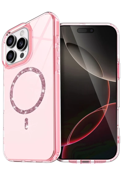 Mey İthalat®   iPhone 14 Pro Max Live Diamond Magsafe Kapak - Pembe ürün görseli 1