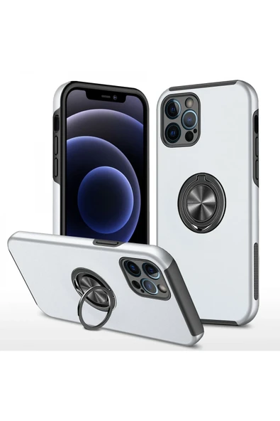 Mey İthalat®   iPhone 12 Pro Kılıf Elit Yüzüklü Kapak - Gümüş ürün görseli 1