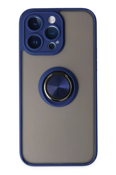 Mey İthalat®   iPhone 14 Pro Max Kılıf Montreal Yüzüklü Silikon Kapak - Lacivert ürün görseli 1