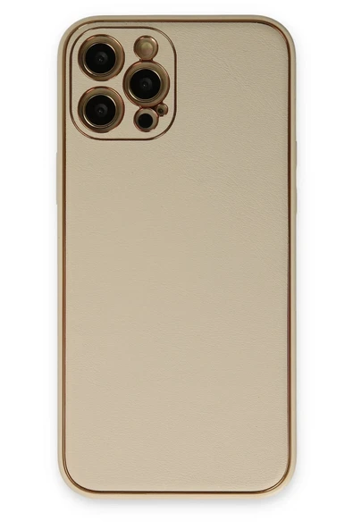Mey İthalat®   iPhone 12 Pro Kılıf Coco Deri Silikon Kapak - Gold ürün görseli 1