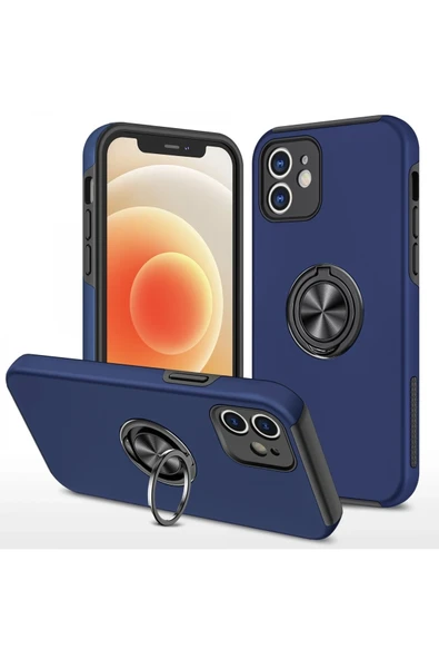 Mey İthalat®   iPhone 12 Kılıf Elit Yüzüklü Kapak - Lacivert ürün görseli 1