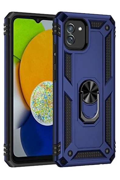 Mey İthalat®  Samsung Galaxy A03 Kılıf Sofya Yüzüklü Silikon Kapak - Lacivert ürün görseli 1