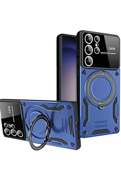 Mey İthalat®  Samsung Galaxy S25 Ultra Kılıf Joy Lens Standlı Kapak - Lacivert ürün görseli 1
