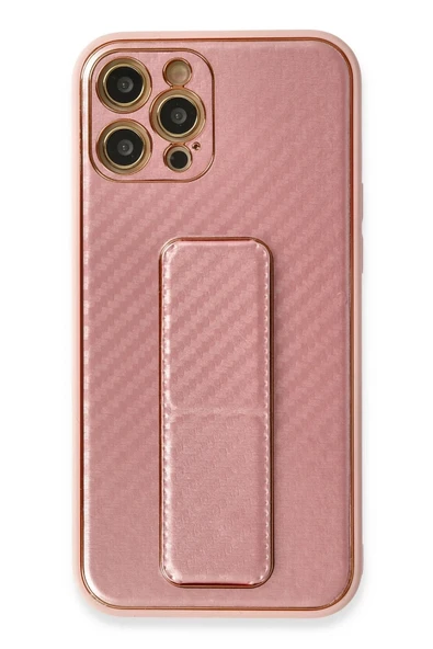 Mey İthalat®   iPhone 12 Pro Kılıf Coco Karbon Standlı Kapak - Pembe ürün görseli 1