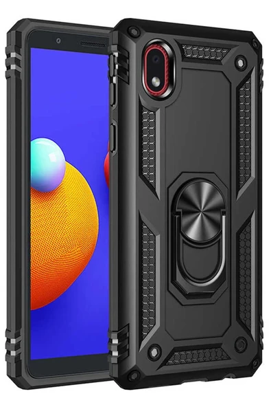 Mey İthalat®  Samsung Galaxy A01 Core Kılıf Sofya Yüzüklü Silikon Kapak - Siyah ürün görseli 1
