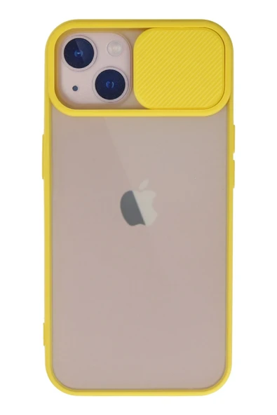 Mey İthalat®   iPhone 13 Kılıf Palm Buzlu Kamera Sürgülü Silikon - Sarı ürün görseli 1
