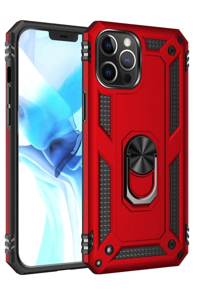 Mey İthalat®   iPhone 12 Pro Max Kılıf Sofya Yüzüklü Silikon Kapak - Kırmızı ürün görseli 1
