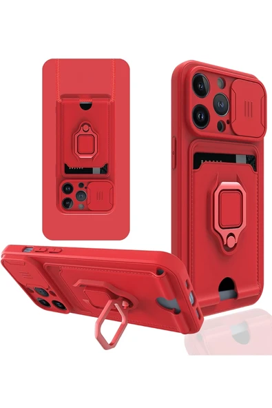 Mey İthalat®   iPhone 14 Pro Kılıf Zuma Kartvizitli Yüzüklü Silikon - Kırmızı ürün görseli 1