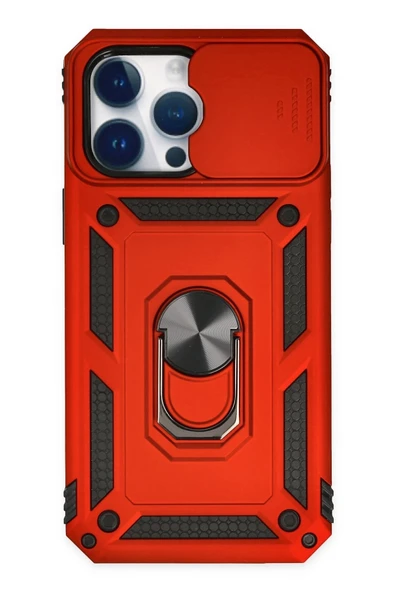 Mey İthalat®   iPhone 14 Pro Max Kılıf Pars Lens Yüzüklü Silikon - Kırmızı ürün görseli 1