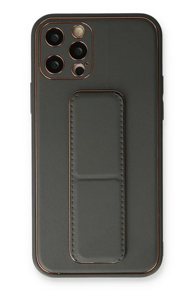 Mey İthalat®   iPhone 12 Pro Kılıf Coco Deri Standlı Kapak - Füme ürün görseli 1