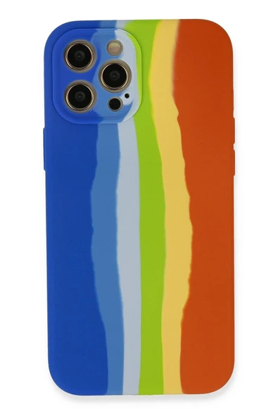 Mey İthalat®   iPhone 12 Pro Kılıf Ebruli Lansman Silikon - Mavi-Turuncu ürün görseli 1