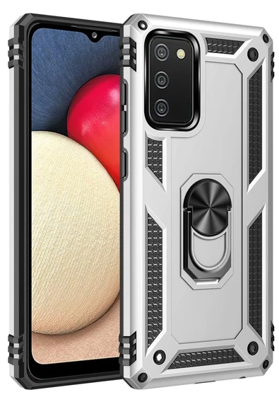 Mey İthalat®  Samsung Galaxy A02S Kılıf Sofya Yüzüklü Silikon Kapak - Gümüş ürün görseli 1