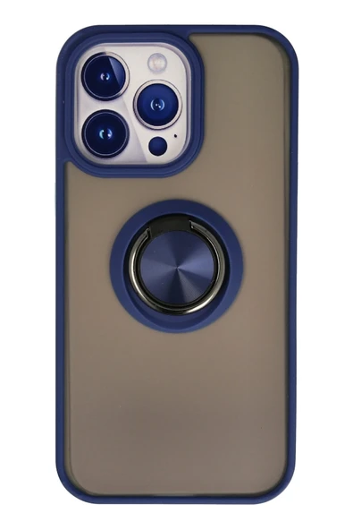Mey İthalat®   iPhone 13 Pro Max Kılıf Montreal Yüzüklü Silikon Kapak - Lacivert ürün görseli 1