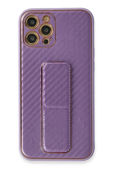Mey İthalat®   iPhone 12 Pro Kılıf Coco Karbon Standlı Kapak - Mor ürün görseli 1
