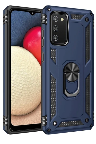 Mey İthalat®  Samsung Galaxy A03S Kılıf Sofya Yüzüklü Silikon Kapak - Lacivert ürün görseli 1