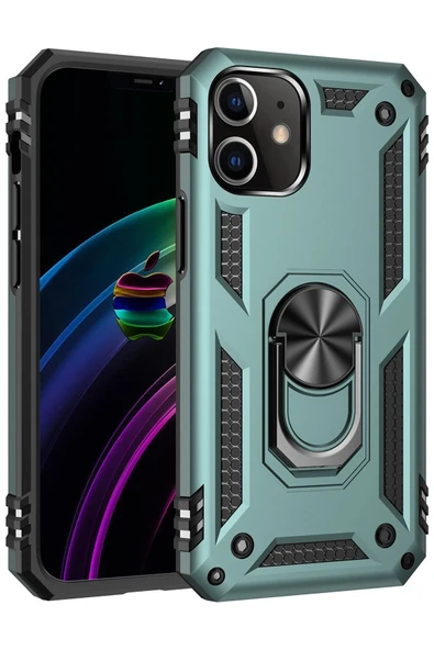 Mey İthalat®   iPhone 12 Mini Kılıf Sofya Yüzüklü Silikon Kapak - Yeşil ürün görseli 1