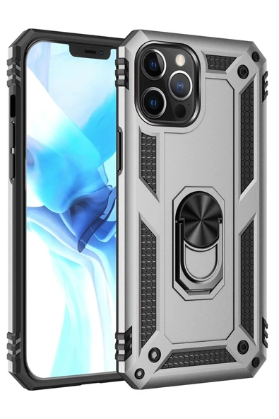 Mey İthalat®   iPhone 12 Pro Max Kılıf Sofya Yüzüklü Silikon Kapak - Gümüş ürün görseli 1