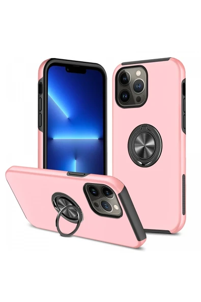 Mey İthalat®   iPhone 13 Pro Kılıf Elit Yüzüklü Kapak - Pembe ürün görseli 1