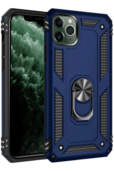 Mey İthalat®   iPhone 11 Pro Kılıf Sofya Yüzüklü Silikon Kapak - Lacivert ürün görseli 1