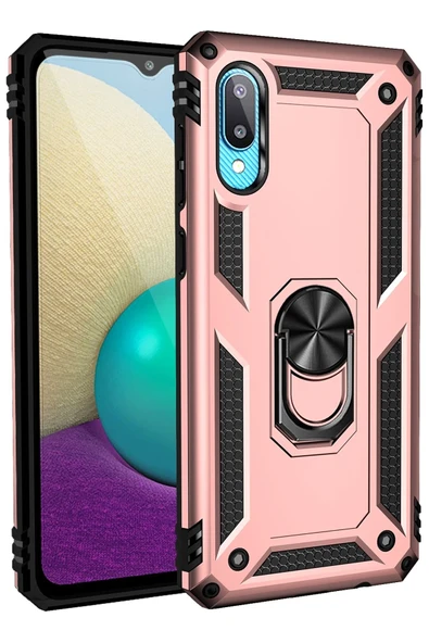 Mey İthalat®  Samsung Galaxy A02 Kılıf Sofya Yüzüklü Silikon Kapak - Rose ürün görseli 1