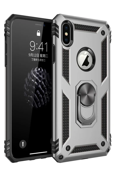 Mey İthalat®   iPhone XS Max Kılıf Sofya Yüzüklü Silikon Kapak - Gümüş ürün görseli 1