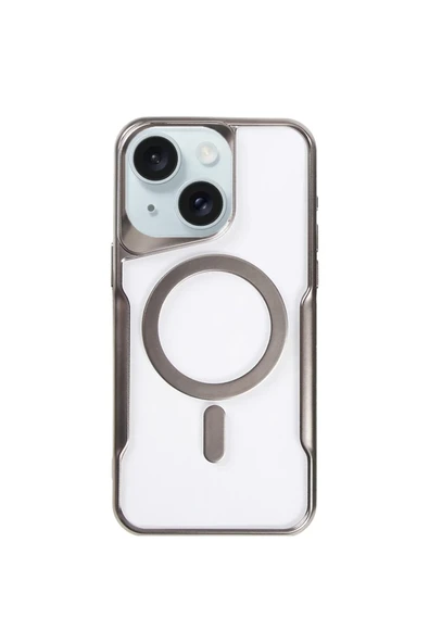 Mey İthalat®   iPhone 15 Plus Kılıf Boyi Magsafe Silikon Kapak - Titan Gri ürün görseli 1