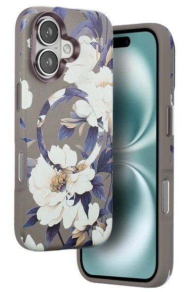 Mey İthalat®   iPhone 16 Flower Series Magsafe Kapak - Gri ürün görseli 1
