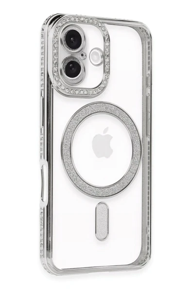 Mey İthalat®   iPhone 16 Kılıf Joke Simli Magneticsafe Kılıf - Gümüş ürün görseli 1