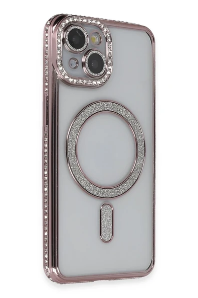 Mey İthalat®   iPhone 14 Kılıf Joke Simli Magneticsafe Kılıf - Pembe ürün görseli 1