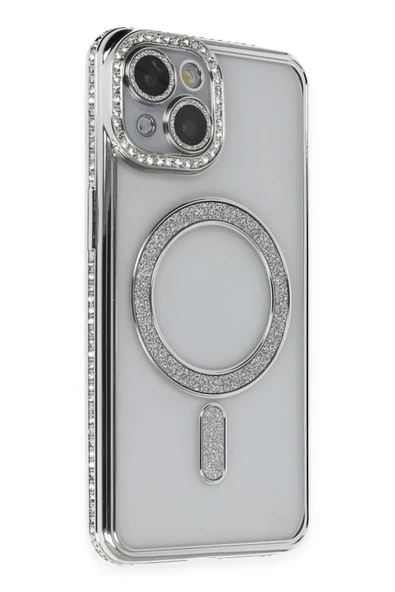 Mey İthalat®   iPhone 14 Kılıf Joke Simli Magneticsafe Kılıf - Gümüş ürün görseli 1