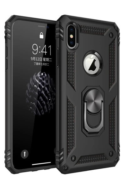 Mey İthalat®   iPhone XS Max Kılıf Sofya Yüzüklü Silikon Kapak - Siyah ürün görseli 1