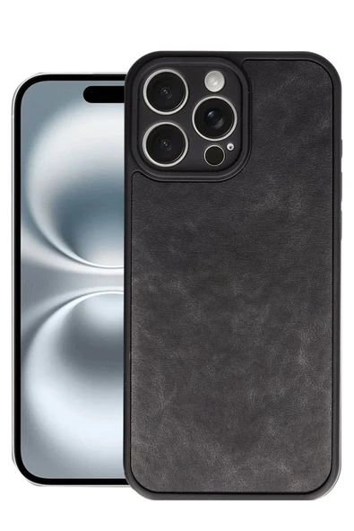 Mey İthalat®   iPhone 16 Pro Max Kılıf Aras Deri Kapak - Siyah ürün görseli 1