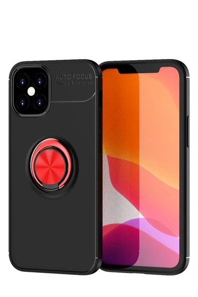 Mey İthalat®   iPhone 12 Mini Kılıf Range Yüzüklü Silikon - Siyah-Kırmızı ürün görseli 1