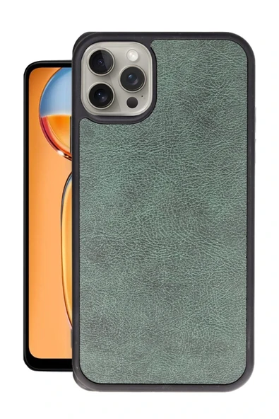Mey İthalat®   iPhone 15 Pro Max Kılıf Aras Deri Kapak - Koyu Yeşil ürün görseli 1