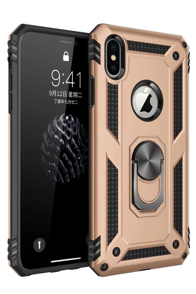 Mey İthalat®   iPhone X Kılıf Sofya Yüzüklü Silikon Kapak - Gold ürün görseli 1